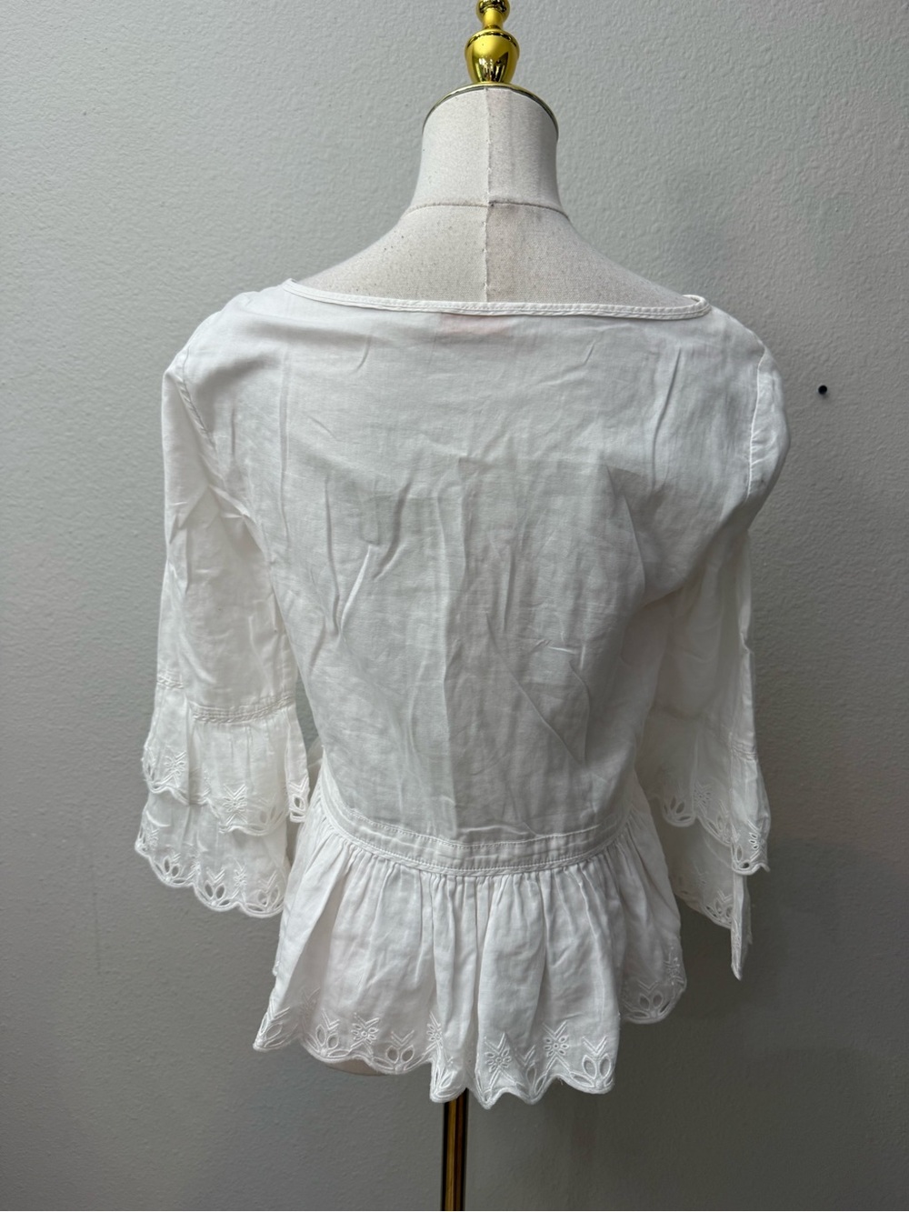 Tory Burch White Cotton Blouse Bell Sleeves sz 4 - Picture 3 of 4